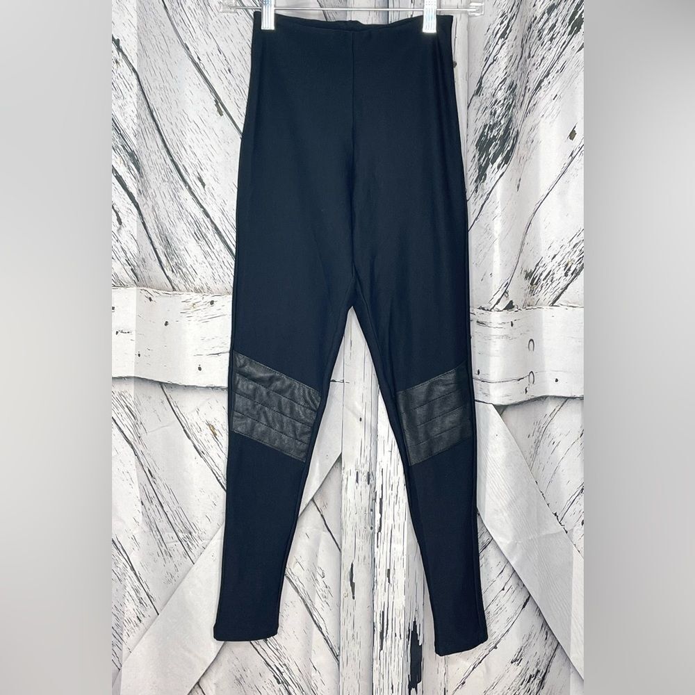 Commando Control Legging w/ Faux Leather Knee Patches Black M